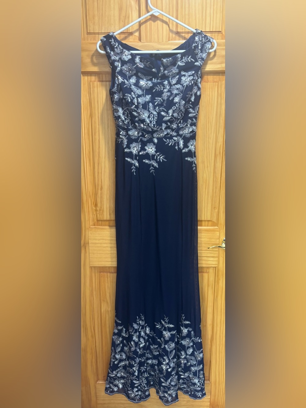 Quiz Navy Maxi Dress with Silver Floral Embroidery